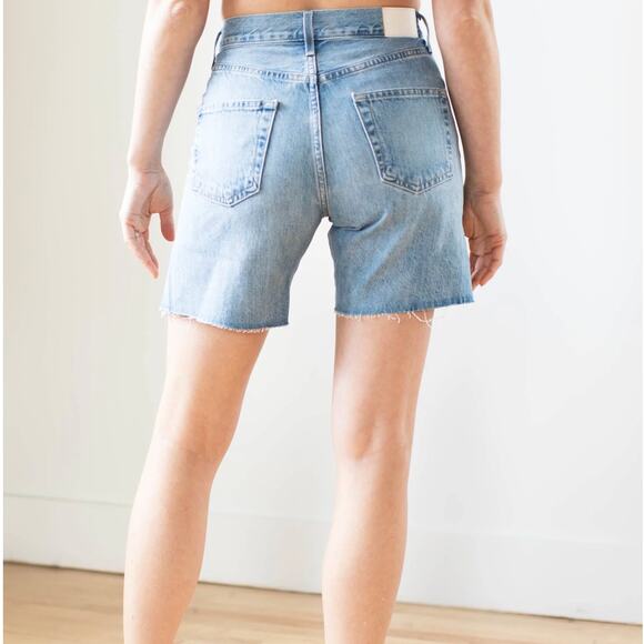 EDWIN Denim Short Cai 7-inch Inseam Light Wash Blue Sz 28 Raw Hem High Rise Boho - Picture 3 of 9